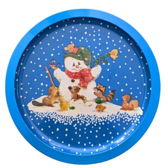 Vintage Christmas Reindeer Cookie Trays, Metal Holiday Snowman Trays - Set of 2 - Picture 3 of 8